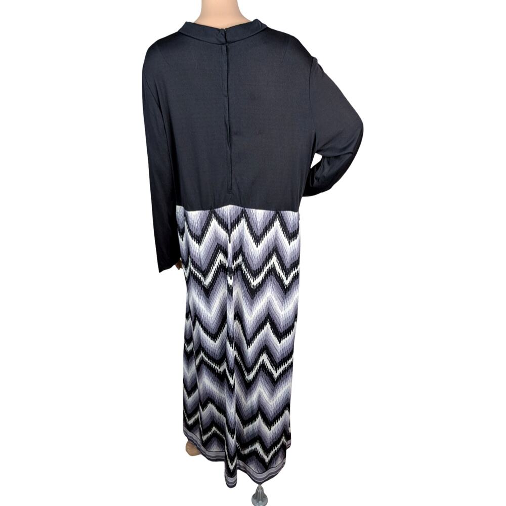 Vintage 60s 70s Emilio Borghese Maxi Dress 1X Mod Mock Neck A-Line Long Sleeve - Picture 5 of 6